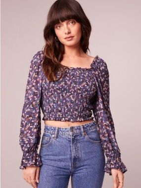 NWT Band Of The Free Agathe Purple Floral Smocked Crop Top Size M